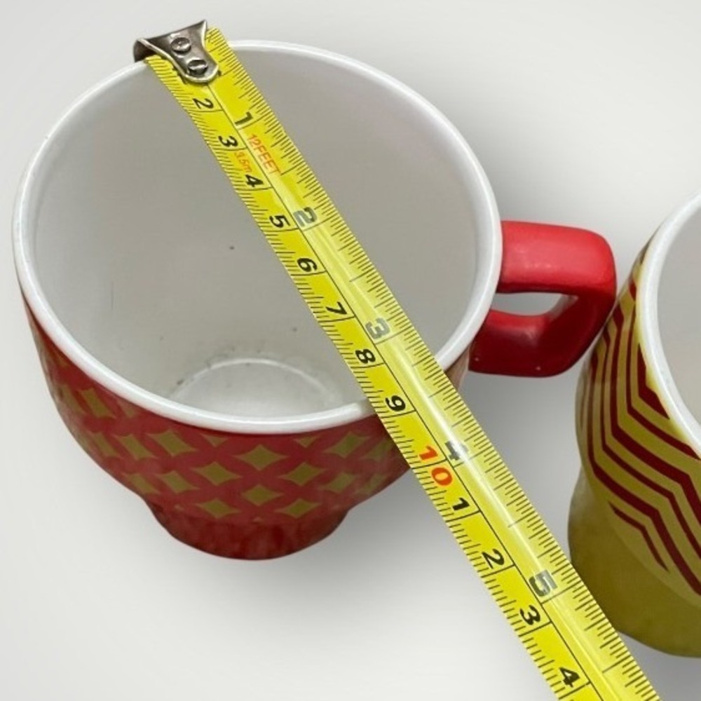 Living Solutions 3 Vintage Nesting Ceramic Mugs Red Green Argyle Coffee Cups MCM - Picture 5 of 7